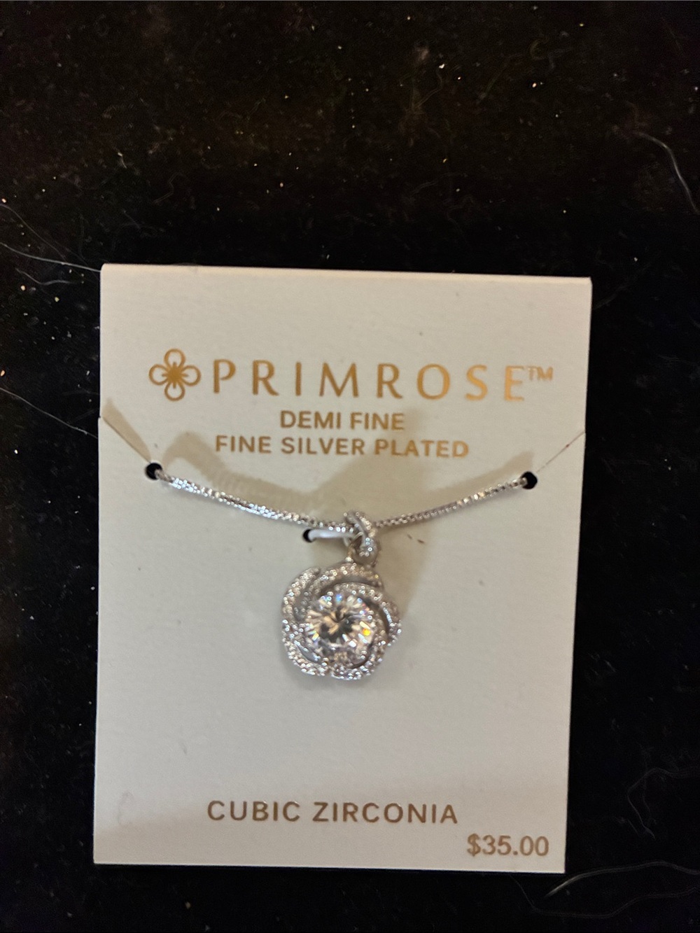 Primrose Silver-Plated Cubic Zirconia Flower Pendant Necklace - Silver